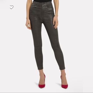 Frame Ali High-Rise Charcoal Leather Pants